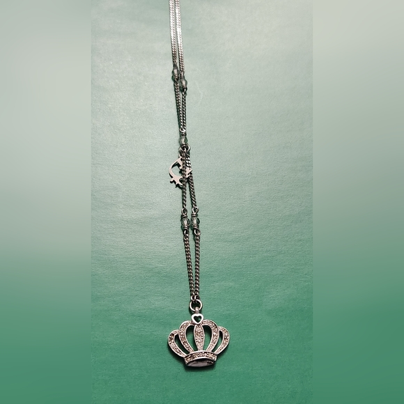 Christian Dior Vintage Crown Pendant Necklace Crystal Embellished Metal - Picture 2 of 14